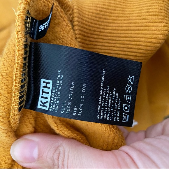 Kith K’s StockX authentic 100% cotton yellow mustard pullover hoodie for men - Picture 11 of 16